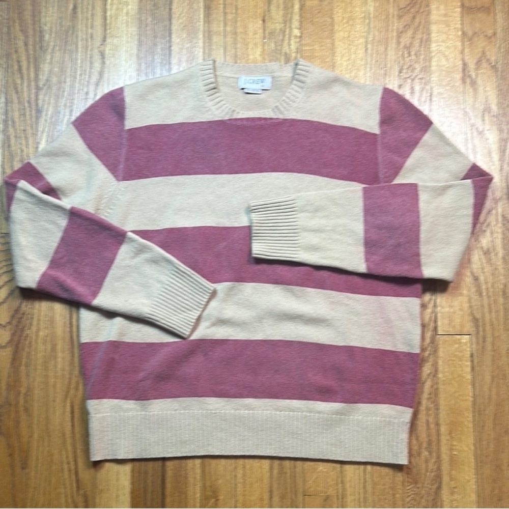 J. Crew Cream and Red Crewneck Sweater with Bold Stripes